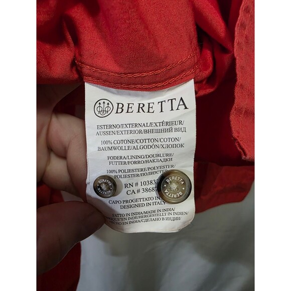 Beretta Men Button Up Long Sleeve Shirt Red Medium Button-Down Collar M - Picture 5 of 5